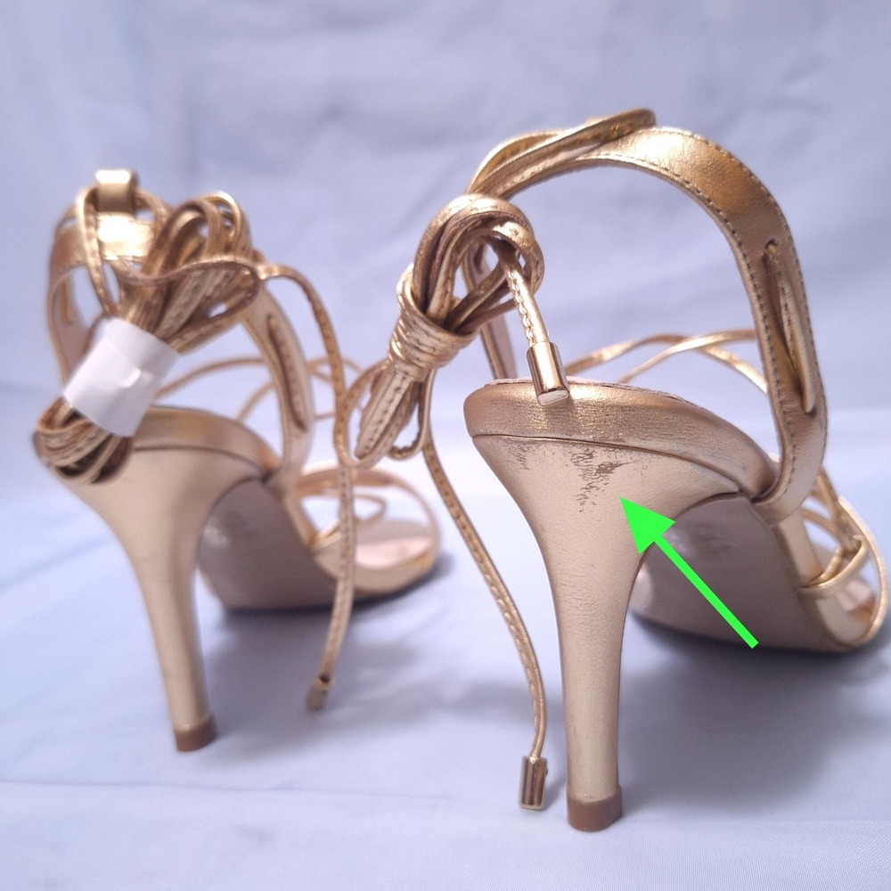 Barneys New York Shelia Lace Up Sandals Gold Metallic Leather Heels Sz 6 Strappy - Picture 7 of 10